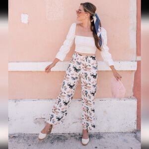 REFORMATION | Women's White Noble Straight Leg Cropped Safari Linen Pants